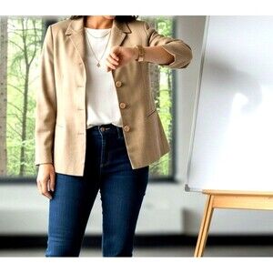 VTG Jones New York Womens Blazer 12 Beige Wool Blend Checkerboard Classic
